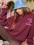 Women Sweatshirts Letter Embroidery Hooded Fashion Long Sleeve Warm Soft Loose Casual Autumn Vintage Sport Basic