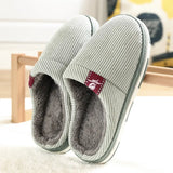 And Men Couple Winter Slipper Women's Stripe Pattern Cotton Shoes Men's Warm Non-Slip Thick Plush Home Fabric