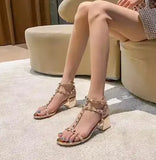 Sandals Woman Leather Suit Female Beige High Heels Shoes Muffins shoe Clogs Wedge Open Toe Low-heeled Studded Black