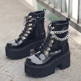 Gothic Ankle Boots Zip Punk Style Platform Shoes Goth Winter Lace-up Booties Chunky Heel Sexy Chain 2020