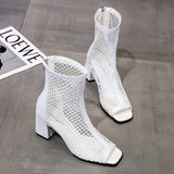 Breakj Yarn Cool Boots Women 2025 Summer New Coarse Fish Mouth Short Boots Zipper High-Heeled Fashion
