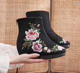 Breakj Boots Embroidered Cloth Boots Women Winter Clip Cotton And Velvet Short Boots With High Slope Heel And High Heel Embroidered