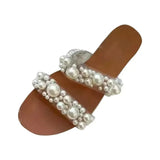 2021 Summer Women Sandals Solid Color Pearl Open Toe Flat Sandals Outdoor Beach New Fashion Plus 35-43 Zapatillas Mujer
