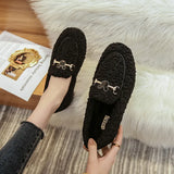 Winter White Wool Shoes Ladies Luxury Buckle Flats Women Plush Sheep Fur Loafers Thicken Fuzzy Moccasins Femme Cotton