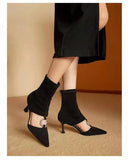 2022 Womens Pointed The Knee Boots Cut Out Rhinestones Square Circle Buckle High Heel Shoes Real Leather Black High