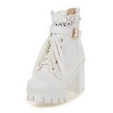 Wholesale Lace Ankle Boots Thick High Heels Women Boots Sexy Lacing Round Toe Platform Ladies Shoes Large Sizes
