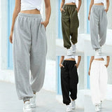 New Women Solid Sports Trousers Autumn Winter Casual Loose Running Jogger Pants Female Elastic Waist Street Long
