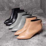Women's Boots 2023 Autumn And Winter New Low-Heel Foreign Style Small Bare Boots Thin Heel Cowhide Rear Zipper With Short