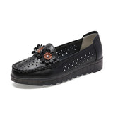 Breakj Women's Shoes Hollow Leather Women's Single Shoes Casual Mother Shoes Flowers Happy Shoes Korean Version Of The Foot Breathable Comfortable Single