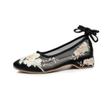 Breakj Shoe Net Shoe Sandals Bag Root Embroidered Cloth Shoes Low Heel Women's Shoes 2023 New National Wind New