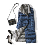 New Women Double Sided Down Long Jacket Winter Turtleneck White Duck Down Coat Double Breasted Warm Parkas Snow