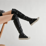 over the knee pink red boots women flat platform patchwork runway winter shoes thigh high boots elastic long