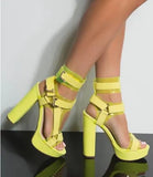 Chunky Buckle Strap High Heels Sandals Mixed Color Platform Women Square Heels Sandals Summer Banquet Dress