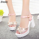 Woman New High-heeled Designer Shoes Luxury Women's Sandals Novelties 2023 Buckle Rhinestone Thick with Fish Mouth
