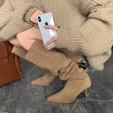 Breakj Barrel Pile Pile Boots Pointed Long Boots Women And High Boots High And Coarse Legs Over The Knee