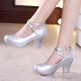 2021 Fashion Women Pumps With High Heels For Ladies Work Shoes Dancing Platform Pumps Women Genuine Leather Shoes Mary
