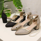 Breakj The Spring Of 2025, The Clasp-Butled Sandals Women's Korean Version Of The Coarse Heel High Heel High-Heeled Shoes In The Daily Female Design