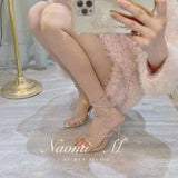 Breakj Summer New Square Drill Sandals Fine Heel High-Heeled High-Heeled Shoes Crystal Sexy With Roman