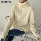 Fashion Thick Turtleneck Zipper Pullover Sweaters Women Loose Long Sleeve Female Solid Knitting Jumpers Autumn