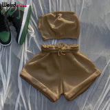 Puss 2021 Cotton Tracksuit Women Sporty Casual Strapless Top+Biker Shorts Matching Set Summer Trend Streetwear Slim