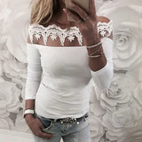 Women Blouses White Lace Blouse Off Shoulder Blouse Women Long Sleeve Shirt Womens Blouses And Tops Casual Ladies