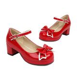 EDEELVEEYS Bow Mary Janes Patent Leather Block Med Heel Pumps for Women Rockabilly Shoes Lolita Fashion Vintages Maid