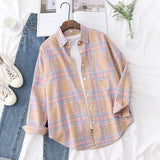 New Long Sleeve Loose Casual Womens Plaid Shirt Fine Fresh College Style Design Blouses And Tops Female Checked