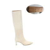 High Heels Western Boots Fashion Knee High Boots Women Microfiber Thin High Heel Long Boots Pointed Toe Autumn Winter