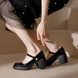 2024 New High Heel Waterproof Platform Foreign Style Jane Buckle Pearl High Heel Round Head Retro Single Shoes Mary Jane Shoes