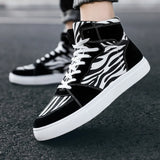 New Summer Men's Shoes Leopard Canvas Shoes Zebra Striped High-Top Shoes Large-Size Men's