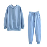 2020 New Autumn Winter Women Thick Fleece 100% Cotton Suit 2 Pieces Sets Hoodies Sweatshirt and Pants