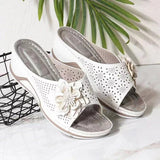 Breakj Summer New Slope With Flowers Fish Mouth Large-Size Slippers Car Sewing Hollow Women Casual Cold