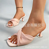 Breakj Fairy Wind Wrinkled Slippers Women 2025 New Summer Word With Fine Square Head Cold Slippers Large