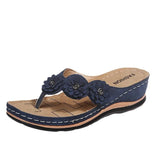 Breakj Summer Plus-Size Sandals Female Multi-Color Handmade Retro Flowers Flat Slope And Clip Toe