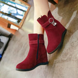 New Autumn Winter Wedges Ankle Boots Women Flock Black Wine Red Blue Short Boots Fashion Female Rhinestone Zipper