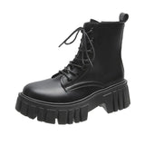 Gothic Combat Boots Women Platform White Boots 2021 New Lace Up Black PU Leather Chunky Ankle Boots Female