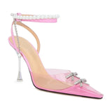 Pearls Crystal Bowknot Women Pumps Fashion Transparent PVC Slingbacks High heels Elegant Pointed toe Summer Party