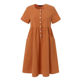 ZANZEA Women Elegant Dress Casual Loose Holiday Robe Summer Short Sleeve O Neck Solid Sundres Female Solid Vestidos