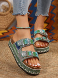 Breakj New Thick Bottom Rope Double Buckle Water Drill Softwood Beach Slippers Large Size Women's Shoes Bright