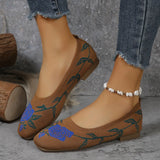 Breakj Size Shallow Mouth Fly Woven Single Shoes Popular New Square Head Foot Leisure And Comfortable Four Seasons Women's