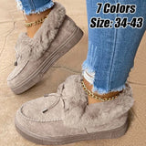 Women Winter Ankle Boots Suede Leather Snow Boots Plush Natural Fur Warm Slip-on Ladies Shoes Flats Plus Size