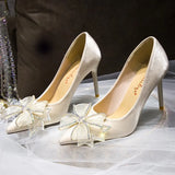 Breakj Wind High Heel Female Sheel 2025 New Bow Water Drill Tip Shallow High Heel Single Shoe