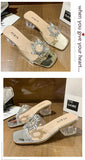 Summer Slippers Women Shoes Woman New Clear Transparent Crystal Mules Bow Knot Thick High Heels Sexy Ladies Shoes Plus Size