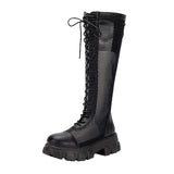 Ankle Boots Women Chunky Heel Knee-length Boots Woman Shoes Brand Female Round Toe Zipper Boots Lasdies Fashion