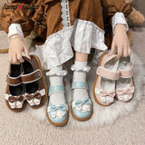 sweet lolita shoes pink brown blue bow Harajuku heels women cute shoes korean women shoes round head kawaii shoes