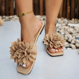 Breakj Square Head Flat-Bottom Slippers Fashion Flowers Lazy One-Legged Pedal-To-Ed Drag Casual Beach