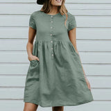 ZANZEA Women Elegant Dress Casual Loose Holiday Robe Summer Short Sleeve O Neck Solid Sundres Female Solid Vestidos