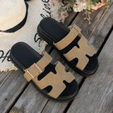New Large-Size Slippers Women's Thick Background Buckle Solid Color Casual Cold