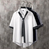 Shirt Men Bouse Women White Japanese Summer 2021 Short Sleeve Student Korean Loose Fairy Tie Shirts Retro