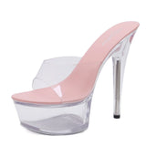 Breakj Style Sexy Super High Heels 15CM Thin Heel Waterproof Platform Slippers Transparent Crystal Shoes Wedding Shoes Banquet High